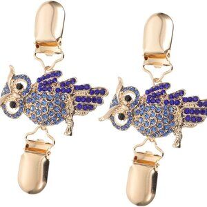 2Pc Vintage Owl Sweater Guard Cardigan Clip Rhinestone Shawl Brooch NWT